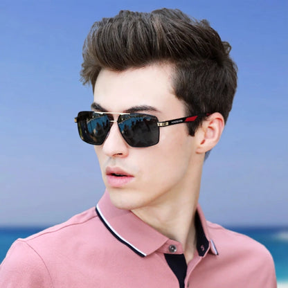 Gafas de Sol Rectangulares Polarizadas HD – Aluminio Patillas Tricolor, Hombre