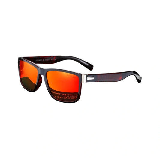 Gafas de Sol Wayfarer Polarizadas – Montura Havana, Lente Espejo Rojo, Unisex