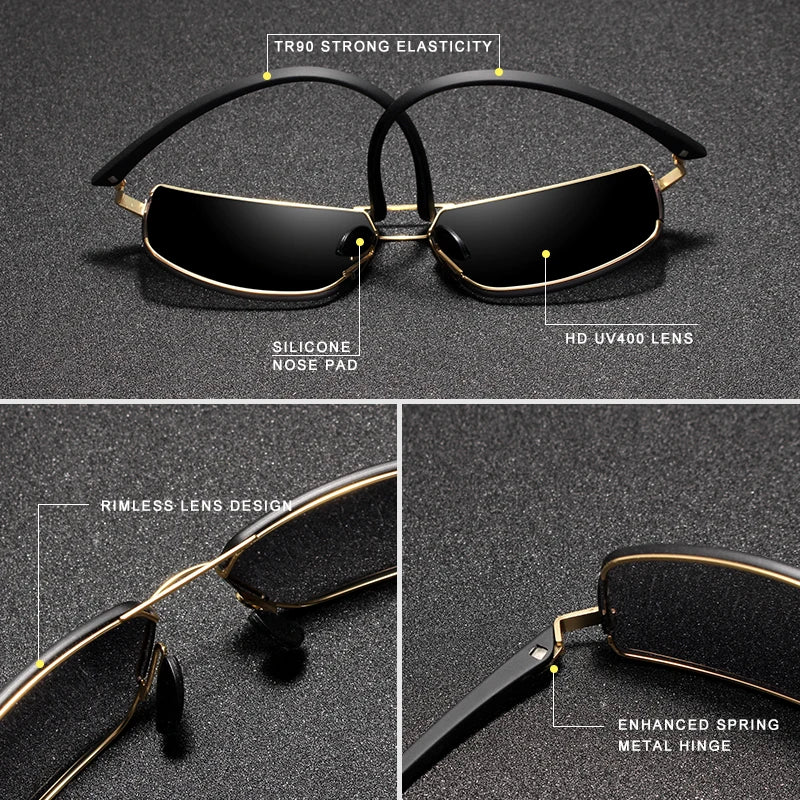 Gafas de Sol Rectangulares Polarizadas – Aleación Fina, Hombre