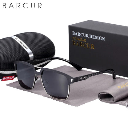 Gafas de Sol Cuadradas Semi-Montura Polarizadas – Acero y Carbono, Hombre