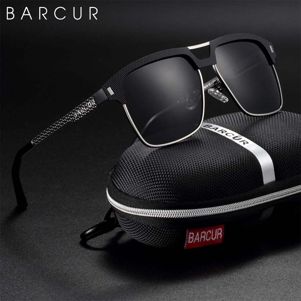 Gafas de Sol Cuadradas Semi-Montura Polarizadas – Acero y Carbono, Hombre