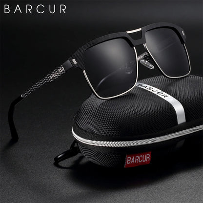 Gafas de Sol Cuadradas Semi-Montura Polarizadas – Acero y Carbono, Hombre