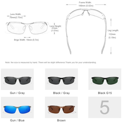Gafas de Sol Deportivas Sin Montura Polarizadas – Aluminio, 5 Colores, Unisex