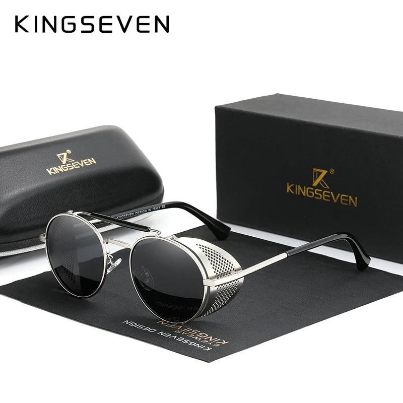 [COMPRA 2, LLÉVATE 3] Gafas de Sol Redondas Steampunk Polarizadas – Acero, Unisex