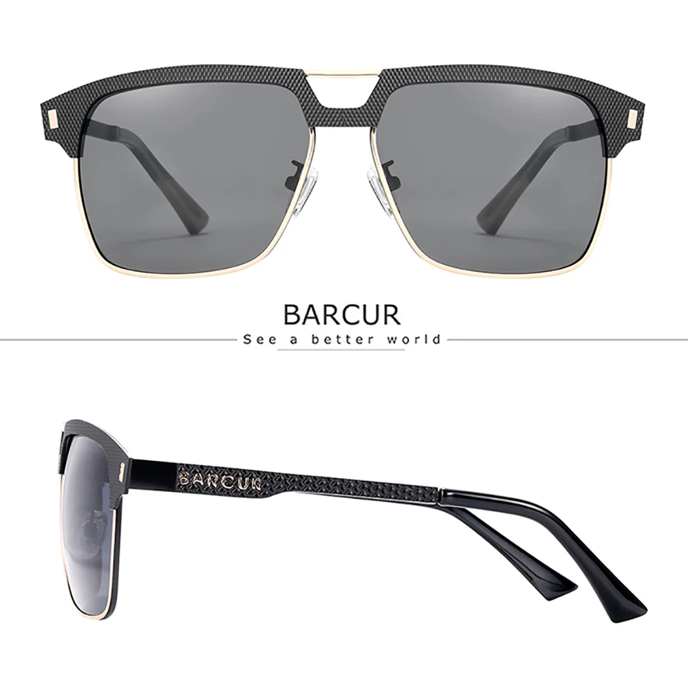 Gafas de Sol Cuadradas Semi-Montura Polarizadas – Acero y Carbono, Hombre