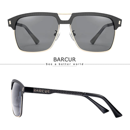 Gafas de Sol Cuadradas Semi-Montura Polarizadas – Acero y Carbono, Hombre