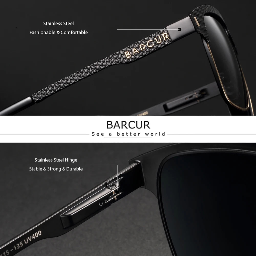 Gafas de Sol Cuadradas Semi-Montura Polarizadas – Acero y Carbono, Hombre