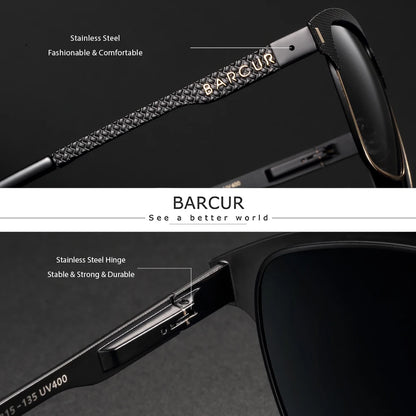 Gafas de Sol Cuadradas Semi-Montura Polarizadas – Acero y Carbono, Hombre