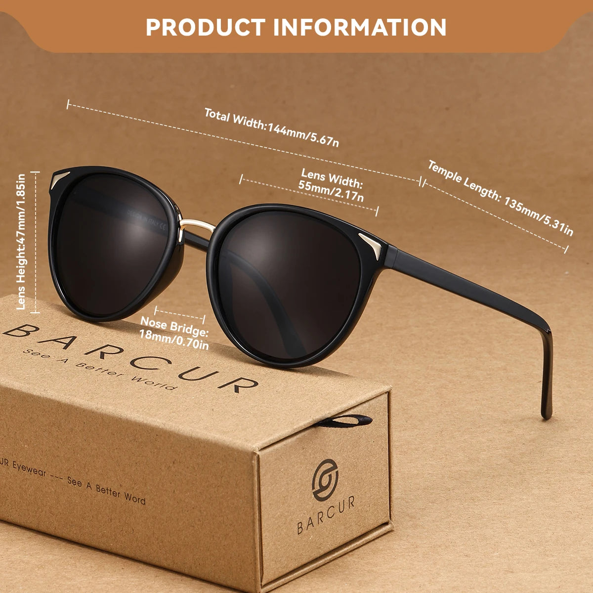 Gafas de Sol Ojo de Gato Elegantes Polarizadas – Detalles Dorados, Mujer