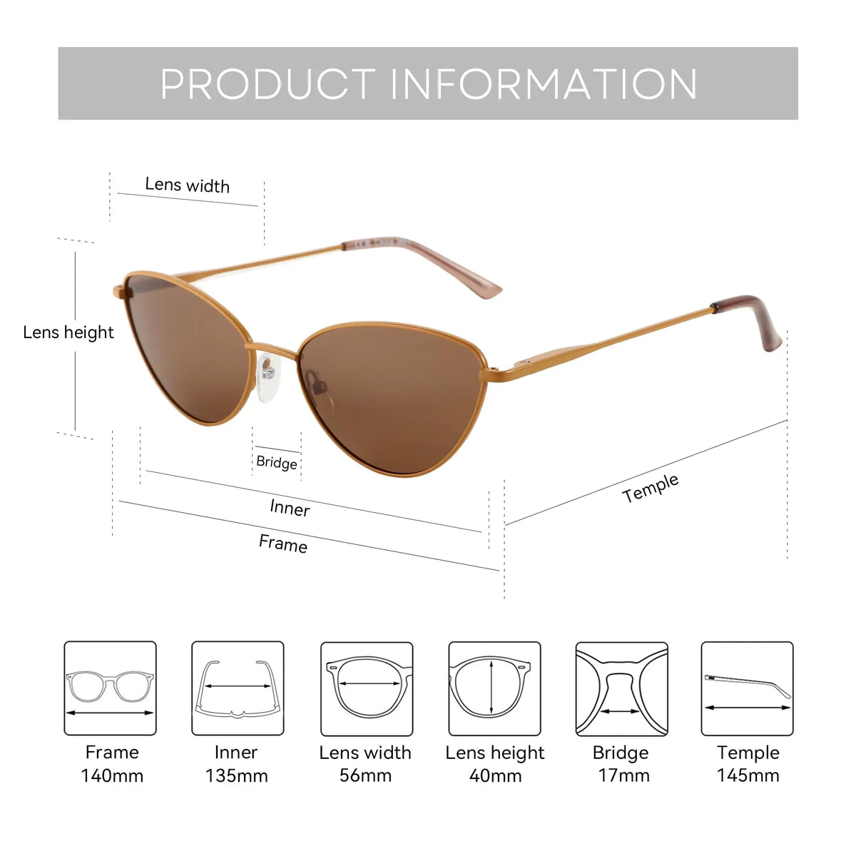 Gafas de Sol Ojo de Gato Polarizadas – Montura Metálica Fina Dorada, Mujer