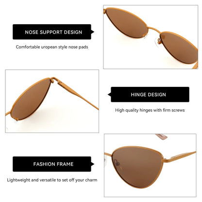 Gafas de Sol Ojo de Gato Polarizadas – Montura Metálica Fina Dorada, Mujer