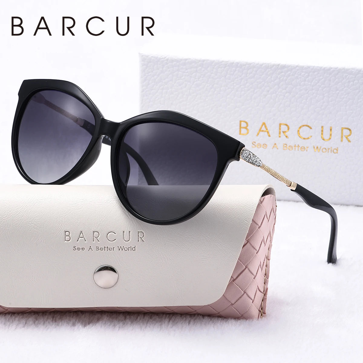 Gafas de Sol Ojo de Gato Oversized Polarizadas – Patillas con Cristales, Caja Regalo, Mujer
