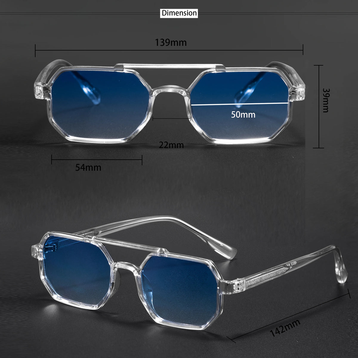 Gafas de Sol Cuadradas Retro – Doble Puente, Lente Degradé, Unisex