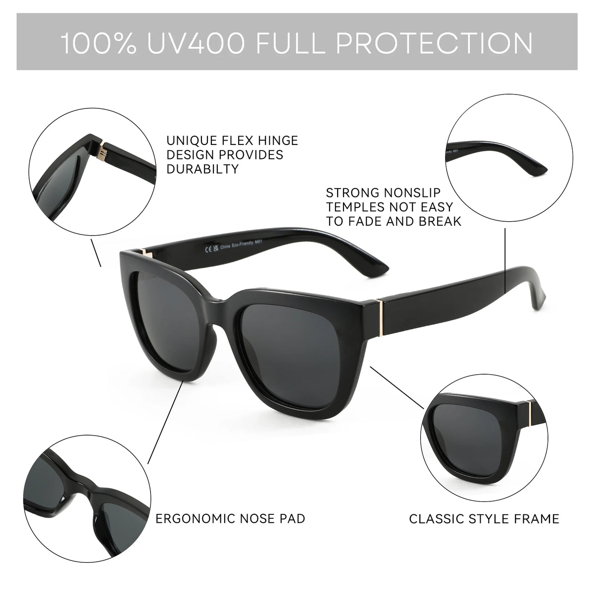 Gafas de Sol Mariposa Polarizadas – Montura Gruesa, Devolución Gratis, Mujer