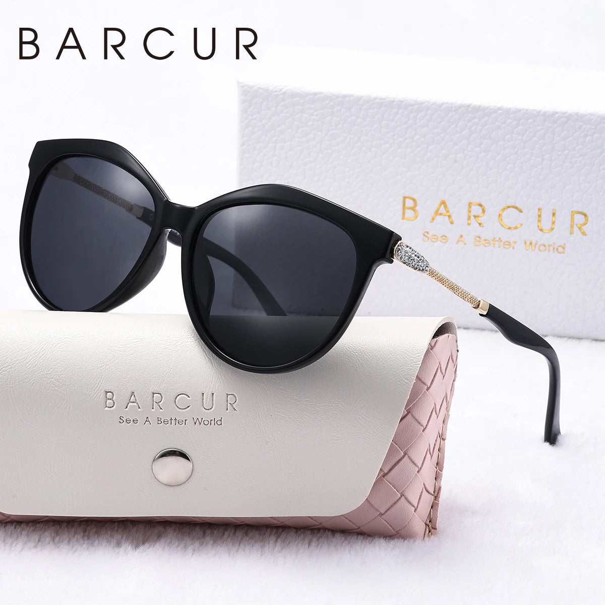 Gafas de Sol Ojo de Gato Oversized Polarizadas – Patillas con Cristales, Caja Regalo, Mujer