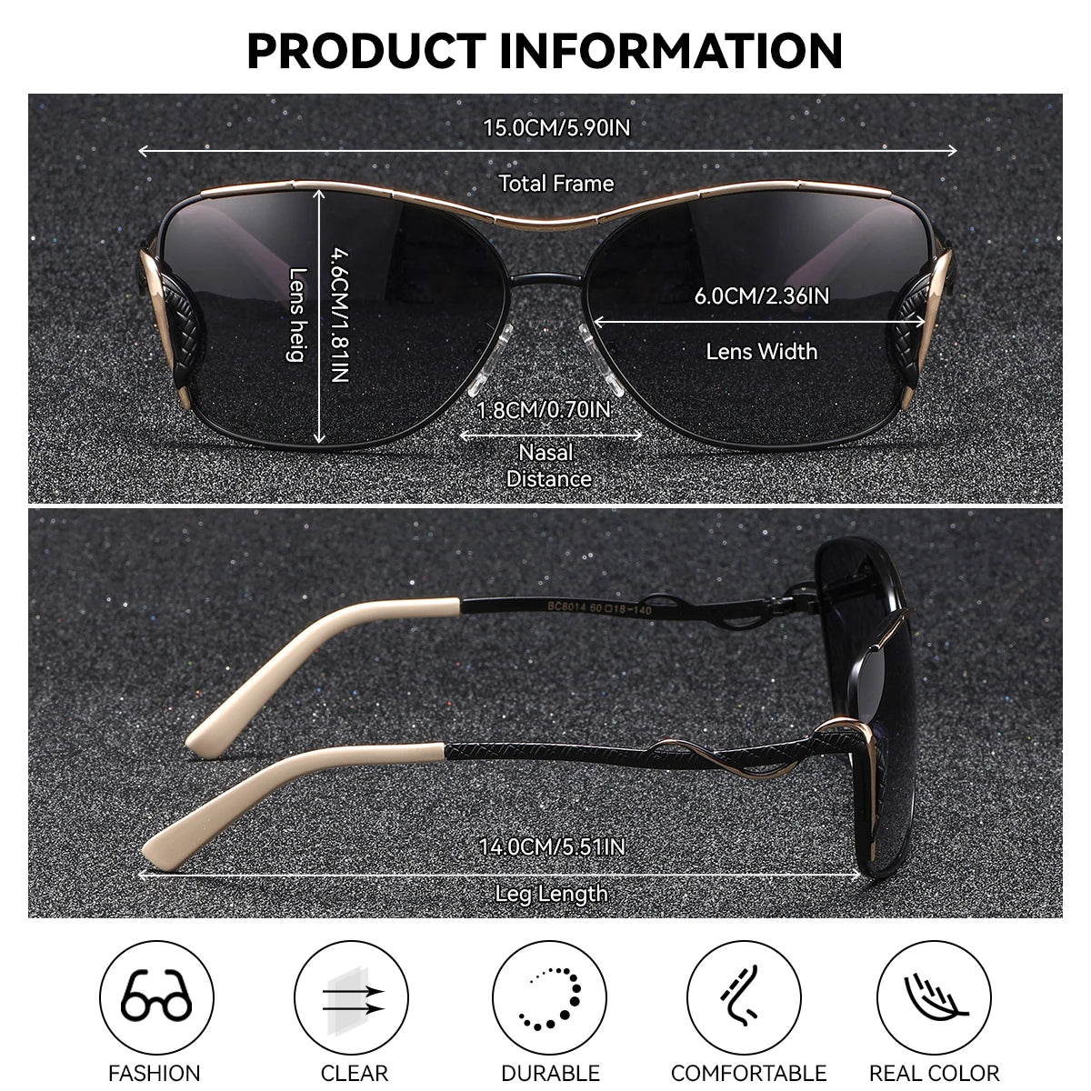 Gafas de Sol Oversized Polarizadas – Acero Bicolor, Caja Regalo, Mujer