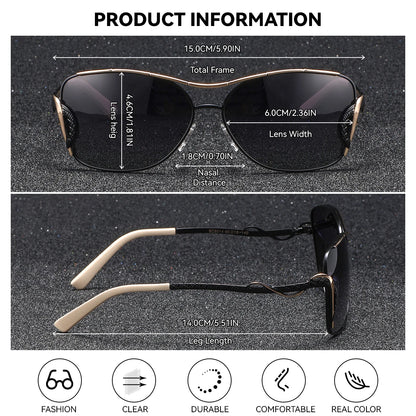 Gafas de Sol Oversized Polarizadas – Acero Bicolor, Caja Regalo, Mujer