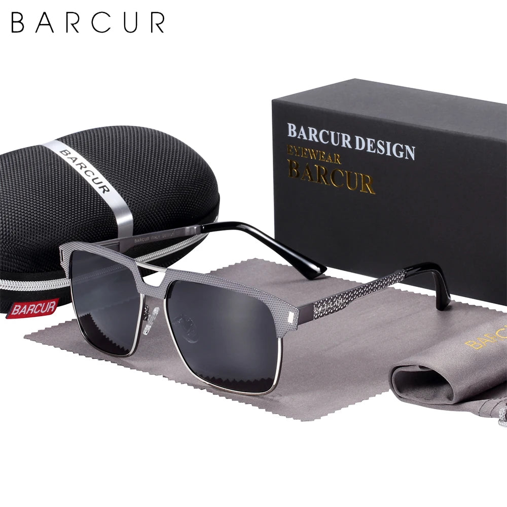 Gafas de Sol Cuadradas Semi-Montura Polarizadas – Acero y Carbono, Hombre