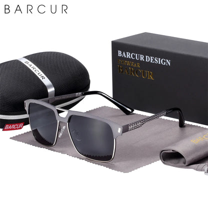 Gafas de Sol Cuadradas Semi-Montura Polarizadas – Acero y Carbono, Hombre