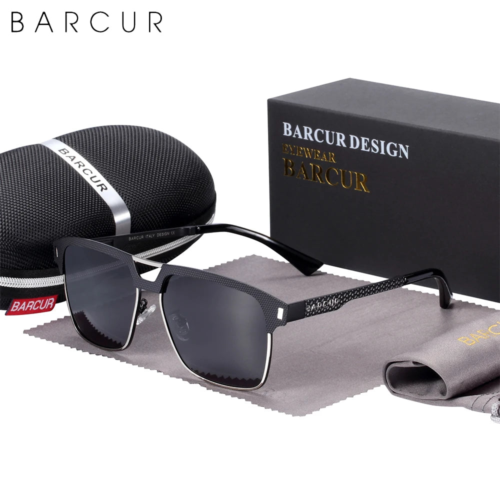 Gafas de Sol Cuadradas Semi-Montura Polarizadas – Acero y Carbono, Hombre