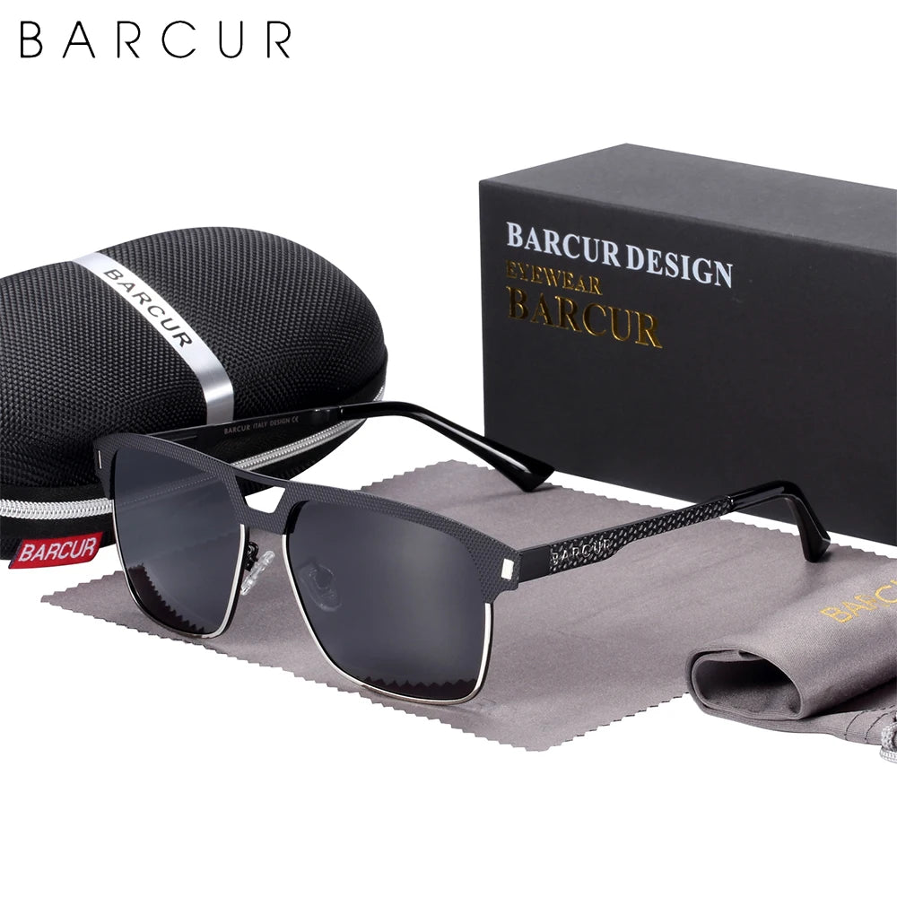 Gafas de Sol Cuadradas Semi-Montura Polarizadas – Acero y Carbono, Hombre
