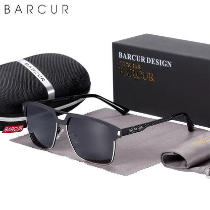 Gafas de Sol Cuadradas Semi-Montura Polarizadas – Acero y Carbono, Hombre