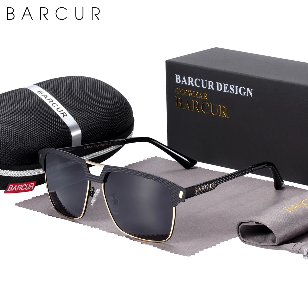 Gafas de Sol Cuadradas Semi-Montura Polarizadas – Acero y Carbono, Hombre