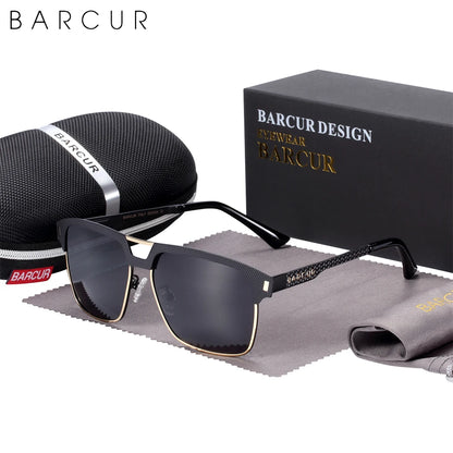 Gafas de Sol Cuadradas Semi-Montura Polarizadas – Acero y Carbono, Hombre