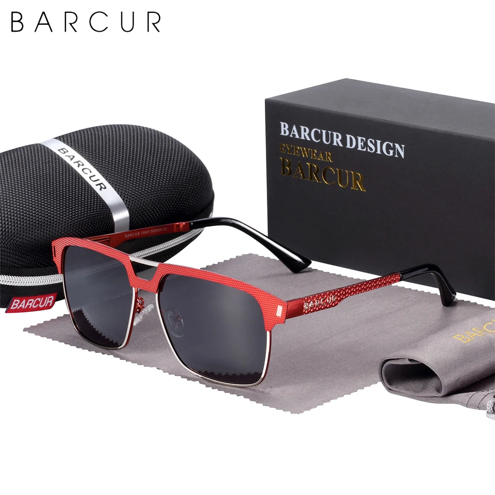 Gafas de Sol Cuadradas Semi-Montura Polarizadas – Acero y Carbono, Hombre