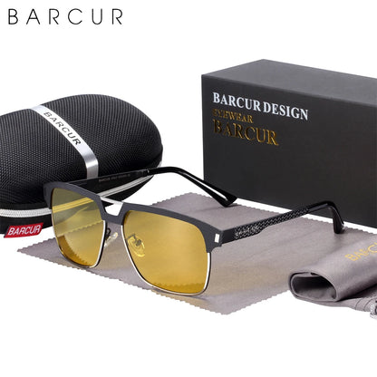 Gafas de Sol Cuadradas Semi-Montura Polarizadas – Acero y Carbono, Hombre